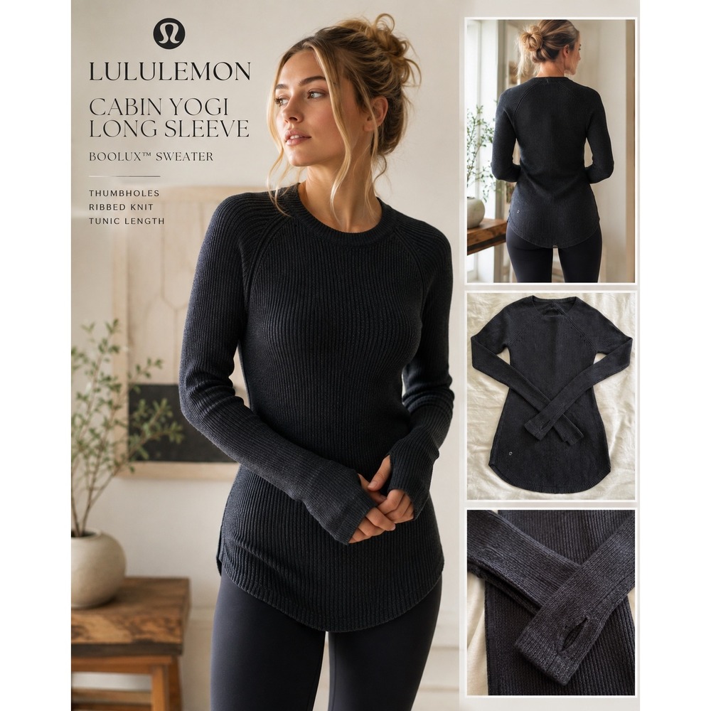 Lululemon Cabin Yogi Long Sleeve Boolux Ribbed Thumbhole Sweater Black